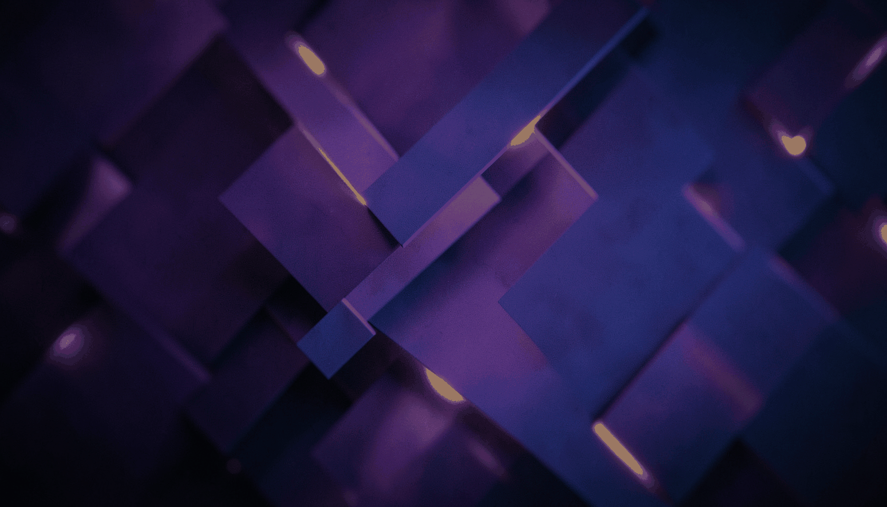 Warm abstract composition of overlapping geometric shapes in deep purple and indigo tones, with soft golden highlights suggesting connection and digital reach