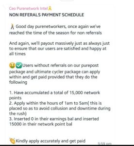 Purenetwork intel withdrawal for non referrals 